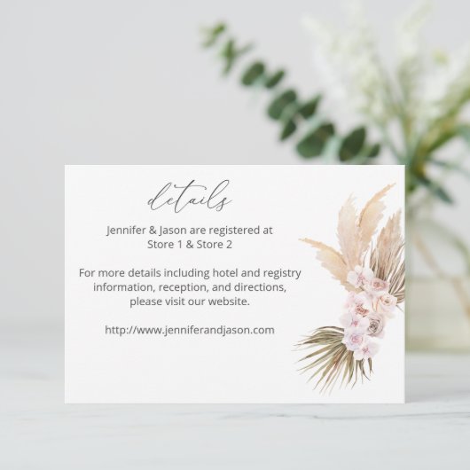 MOD Boho Pampas Grass Beach Bloemen Details LG Informatiekaartje (Staand voorkant)