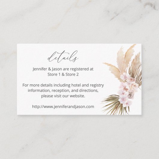 MOD Boho Pampas Grass Beach Floral Details SM Informatiekaartje (Voorkant)