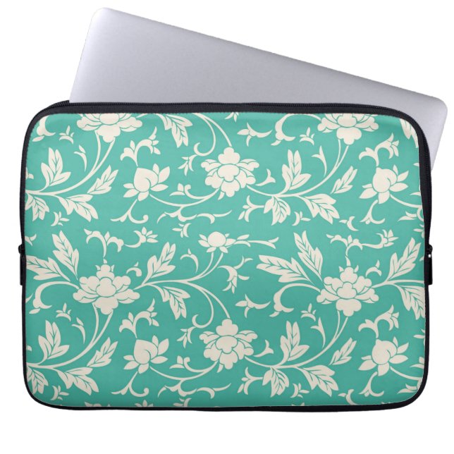 Mod Bold Turquoise Flowers Floral laptophoes Laptop Sleeve (Voorkant)