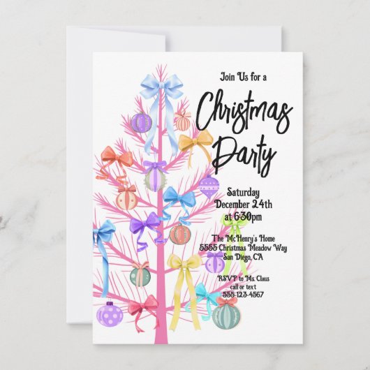 Mod Bow Roze Kerstboom Party Uitnodiging (Voorkant)