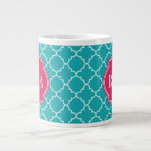Mod Bright Blue Trellis Pink Monogram Grote Koffiekop (Voorkant)