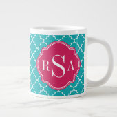 Mod Bright Blue Trellis Pink Monogram Grote Koffiekop (Rechts)