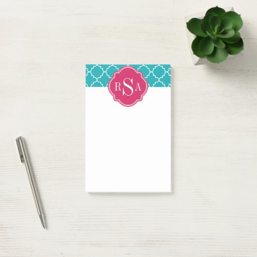 Mod Bright Blue Trellis Pink Monogram Post-it® Notes (Kantoor)
