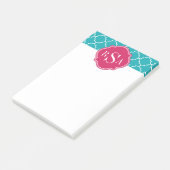 Mod Bright Blue Trellis Pink Monogram Post-it® Notes (Schuin)