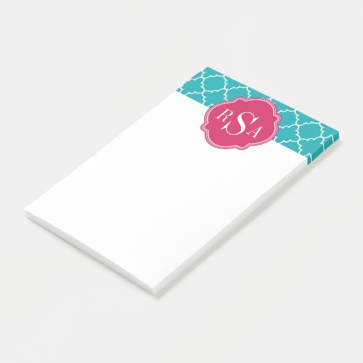 Mod Bright Blue Trellis Pink Monogram Post-it® Notes (Schuin)
