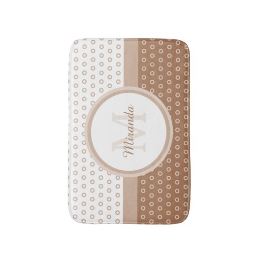 Mod bruin en witte poka dots monogram met naam badmat (Voorkant Verticaal)