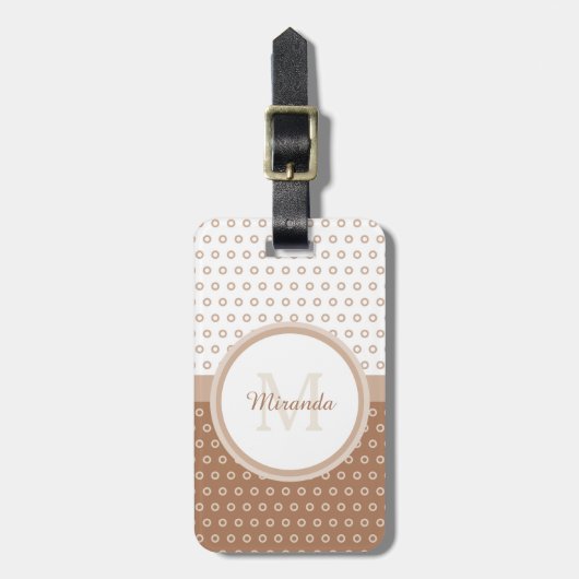 Mod bruin en witte poka dots monogram met naam bagagelabel (Voorkant verticaal)