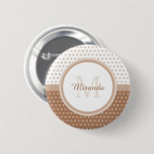 Mod bruin en witte poka dots monogram met naam ronde button 5,7 cm (Voorkant /achterkant)