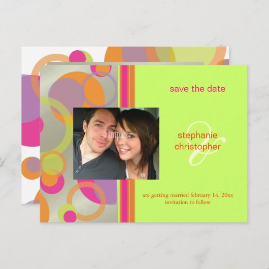 Mod bubbles, Save the Date Foto briefkaarten, Aankondigingskaart (Voorkant / Achterkant)