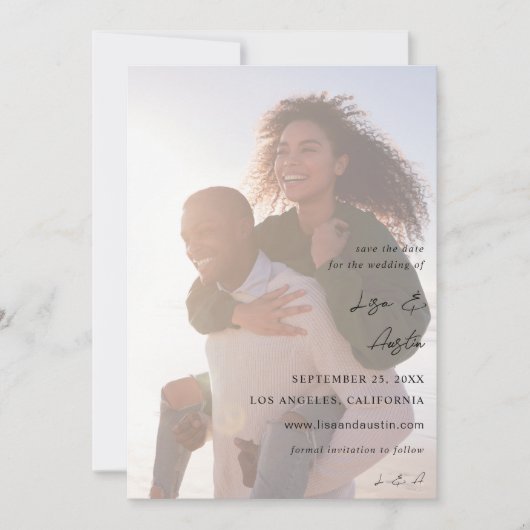 MOD Calligrafie met Duo Photo Save the Date Kaart (Voorkant)