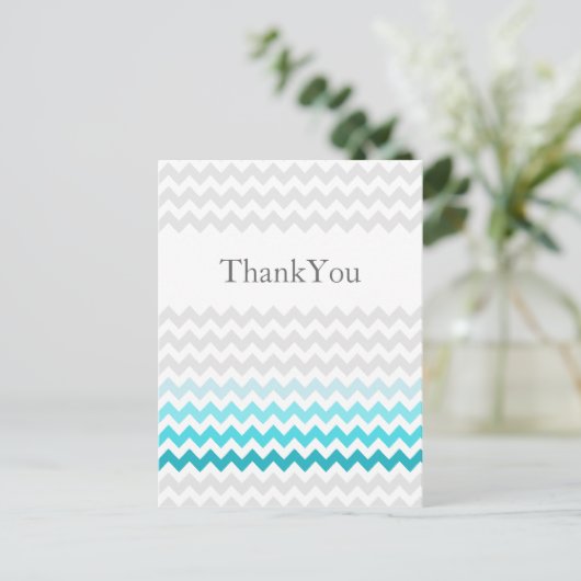Mod chevron aqua Ombre bruiloft Hartelijk dank Briefkaart (Staand voorkant)