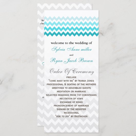 Mod chevron aqua Ombre Trouwprogramma Programmakaart (Voorkant / Achterkant)