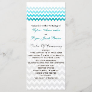 Mod chevron aqua Ombre Wedding Programme Programmakaart