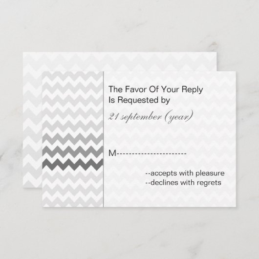 Mod chevron grijs Ombre bruiloft rsvp 3.5 x 5 (Voorkant / Achterkant)