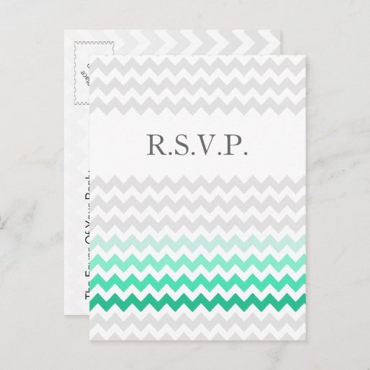Mod chevron mint green Ombre bruiloft rsvp Uitnodiging Briefkaart (Voorkant / Achterkant)
