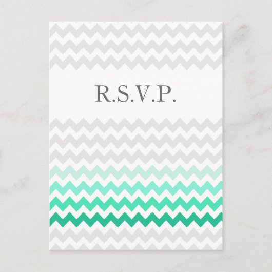 Mod chevron mint green Ombre bruiloft rsvp Uitnodiging Briefkaart (Voorkant)