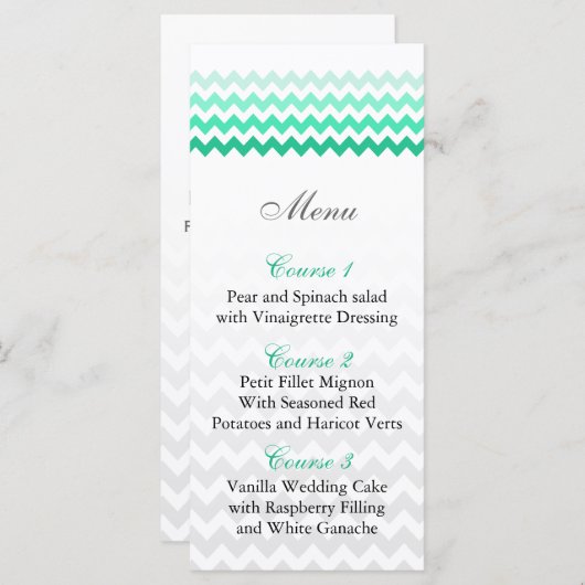Mod chevron mint groen Ombre bruiloft menu kaarten (Voorkant / Achterkant)