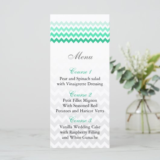 Mod chevron mint groen Ombre bruiloft menu kaarten (Staand voorkant)