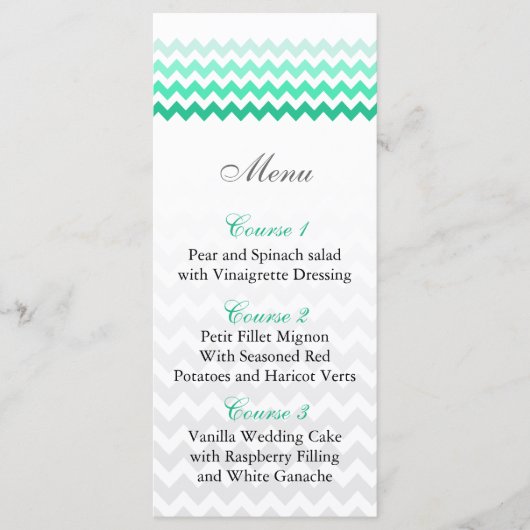 Mod chevron mint groen Ombre bruiloft menu kaarten (Voorkant)
