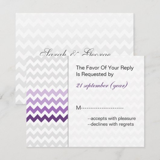 Mod chevron paarse Ombre bruiloft rsvp (Voorkant / Achterkant)