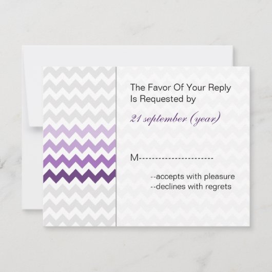 Mod chevron paarse Ombre bruiloft rsvp Kaartje (Voorkant)