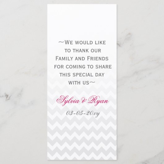 Mod chevron Pink Ombre trouwmenkkaarten Menu (Achterkant)