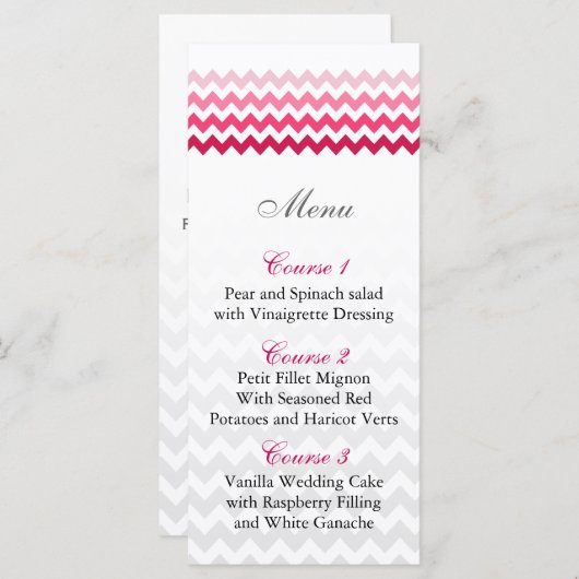 Mod chevron Pink Ombre trouwmenkkaarten Menu (Voorkant / Achterkant)
