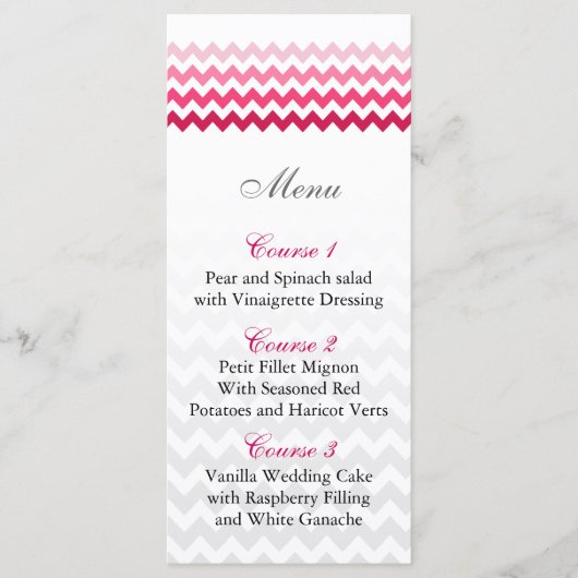 Mod chevron Pink Ombre trouwmenkkaarten Menu (Voorkant)