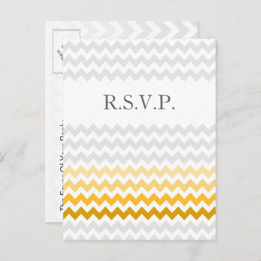 Mod chevron yellow en grijs Ombre bruiloft rsvp Uitnodiging Briefkaart (Voorkant / Achterkant)