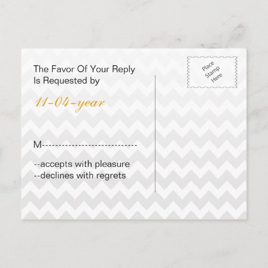 Mod chevron yellow en grijs Ombre bruiloft rsvp Uitnodiging Briefkaart (Achterkant)