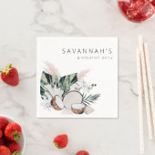 MOD Cocnut Coral & White Floral Name Party Servet (Insitu)