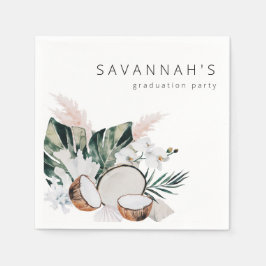 MOD Cocnut Coral & White Floral Name Party Servet