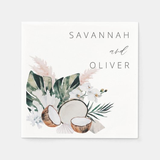 MOD Coconut Coral & White Floral Name Napkins Servet (Voorkant)