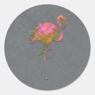 Mod Colorful Summer Flamingo Chic Modern Grey Ronde Sticker