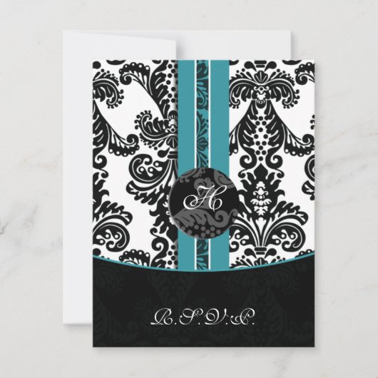 Mod Damask Aqua RSVP Standaard 3.5 x 5 Kaartje (Voorkant)