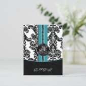 Mod Damask Aqua RSVP Standaard 3.5 x 5 Kaartje (Staand voorkant)