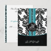 Mod Damask Aqua RSVP Standaard 3.5 x 5 Kaartje (Voorkant / Achterkant)
