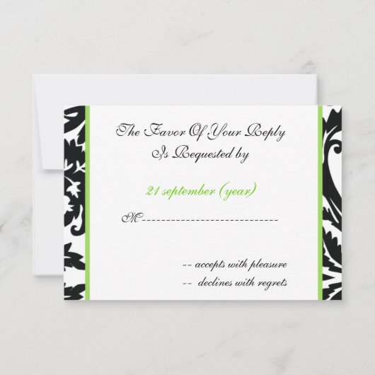Mod Damask Green RSVP-kaarten standaard 3,5 x 5 RSVP Kaartje (Achterkant)