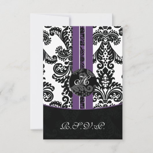 Mod Damask paarse RSVP-kaarten standaard 3,5 x 5 RSVP Kaartje (Voorkant)