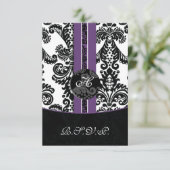 Mod Damask paarse RSVP-kaarten standaard 3,5 x 5 RSVP Kaartje (Staand voorkant)