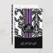 Mod Damask paarse RSVP-kaarten standaard 3,5 x 5 RSVP Kaartje (Voorkant / Achterkant)