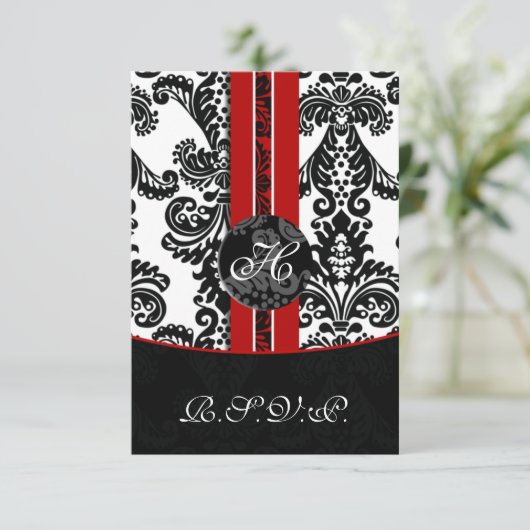 Mod Damask rode RSVP kaarten standaard 3,5 x 5 (Staand voorkant)