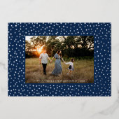 Mod Delicate Geometric Lijst One Photo Navy Silver Folie Feestdagenkaart (Voorkant)