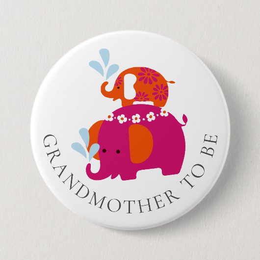 Mod Elephant Baby shower Grandma to be Ronde Button 7,6 Cm (Voorkant)