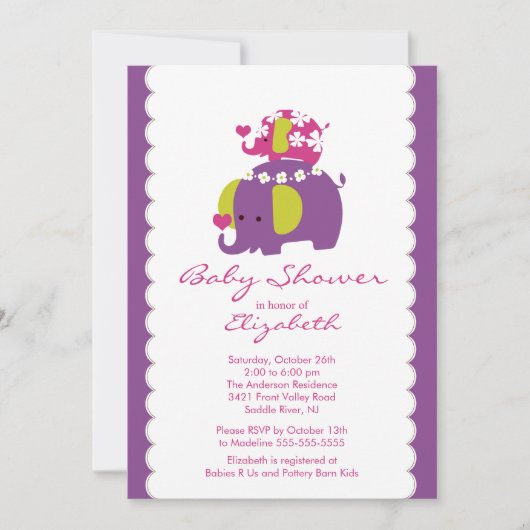 Mod Elephant Baby shower Invitation Baby & mama Kaart (Voorkant)