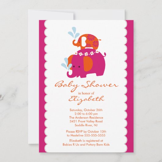 Mod Elephant Baby shower Invitation Baby & mama Kaart (Voorkant)