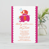 Mod Elephant Baby shower Invitation Baby & mama Kaart (Staand voorkant)