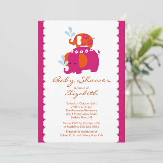 Mod Elephant Baby shower Invitation Baby & mama Kaart (Staand voorkant)