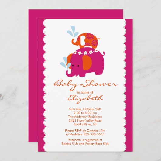 Mod Elephant Baby shower Invitation Baby & mama Kaart (Voorkant / Achterkant)