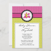 Mod Elephant Baby shower Invitation Pink Polka Dot Kaart (Voorkant)